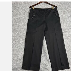 LOFT Wide Leg Black Button-Accent Trousers